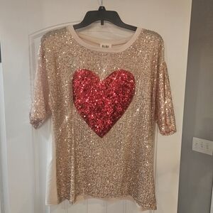Rose Gold Sequin Top with Red Heart